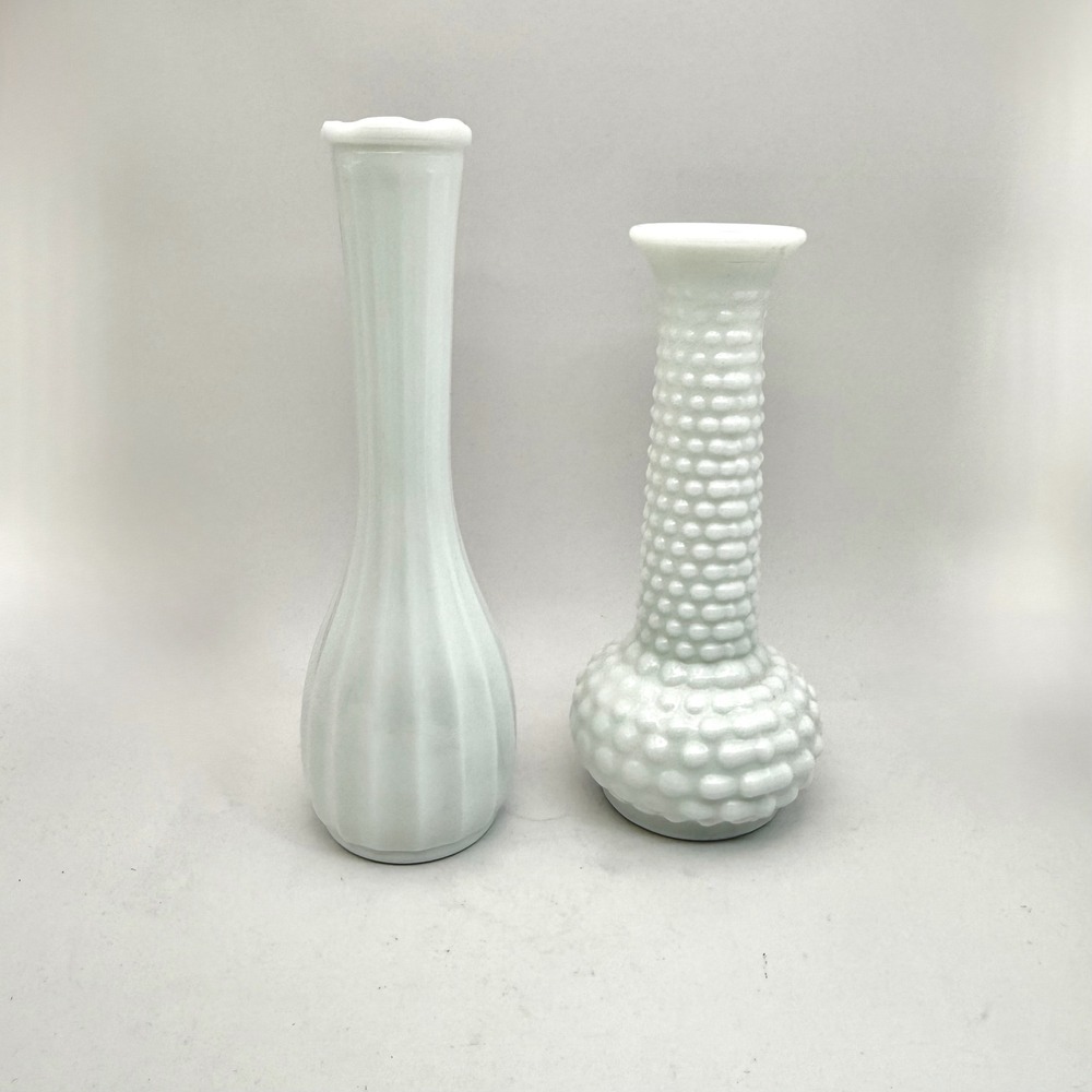 Vintage Milk Glass Vase Set - EO Brody Hobnail & CL&AS CO Ribbed-1960s Cleveland